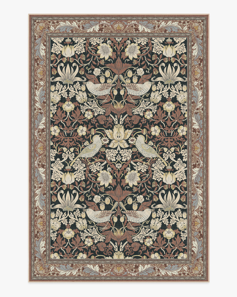 Morris And Co Strawberry Thief — Halı, Siyah Kehribar, AREA, beyaz zemin, 6x9