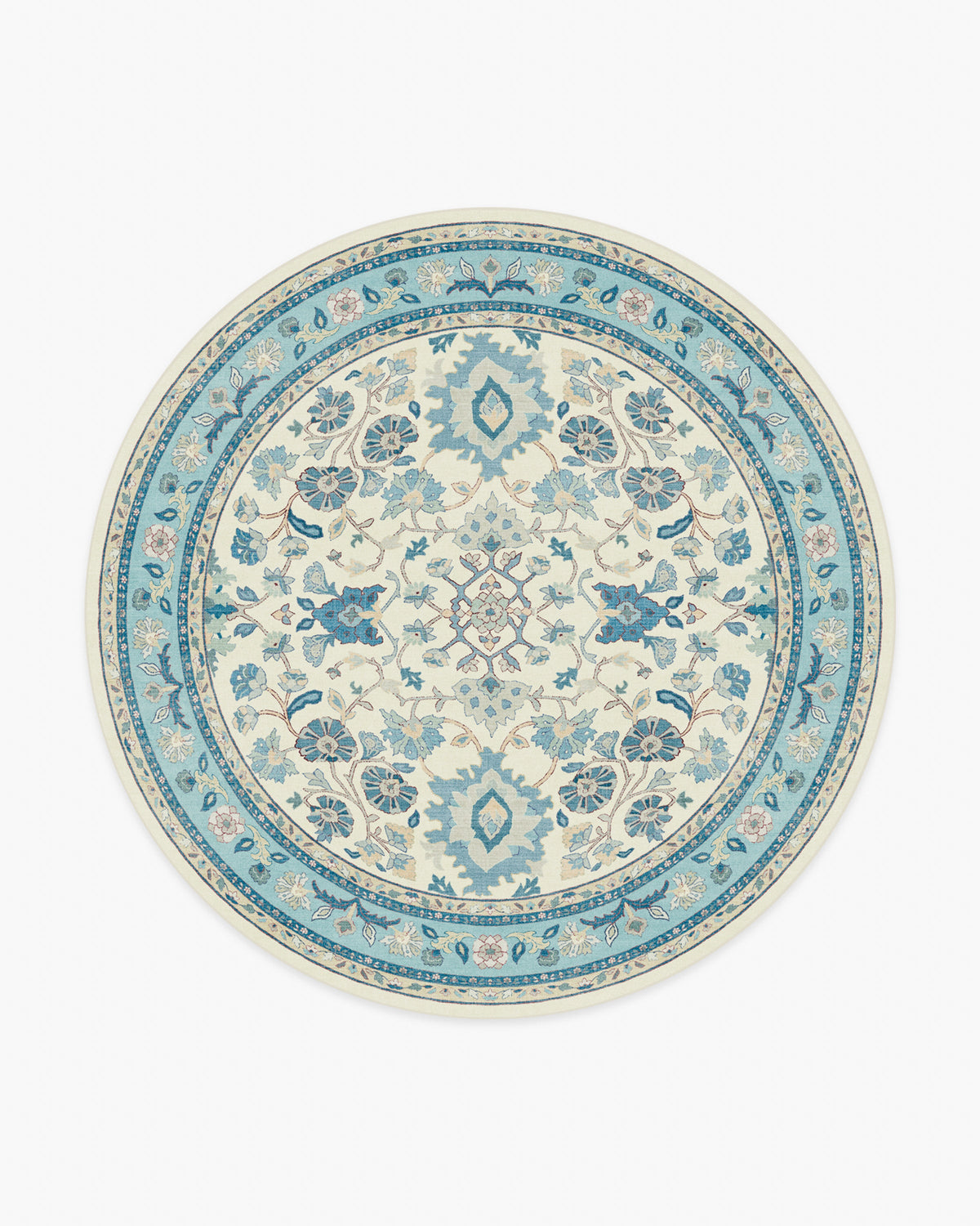Calabria — Halı, Krem Açık Mavi, ROUND, beyaz zemin, 8R