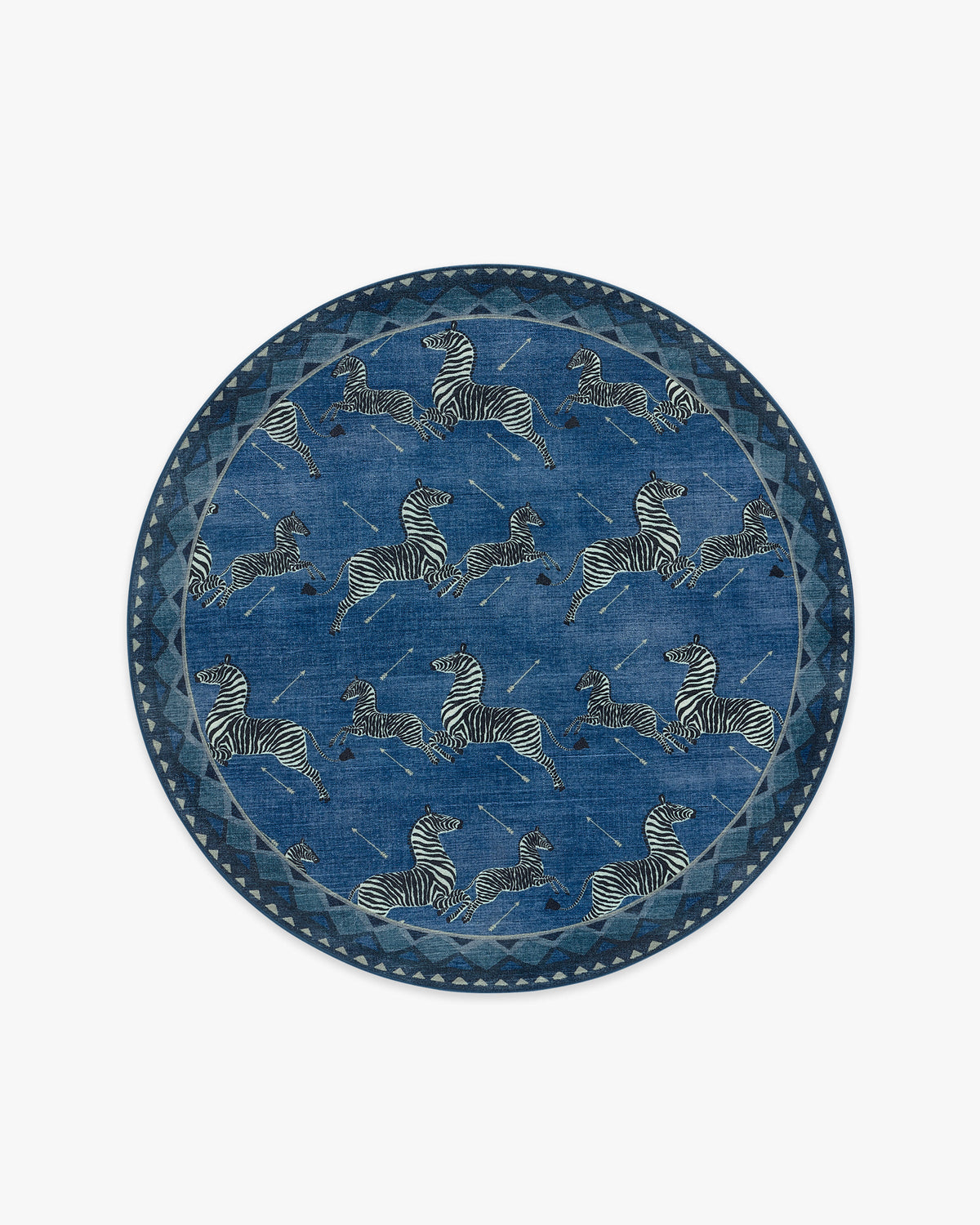 Zebras — Halı, Mavi, ROUND, beyaz zemin, 6R