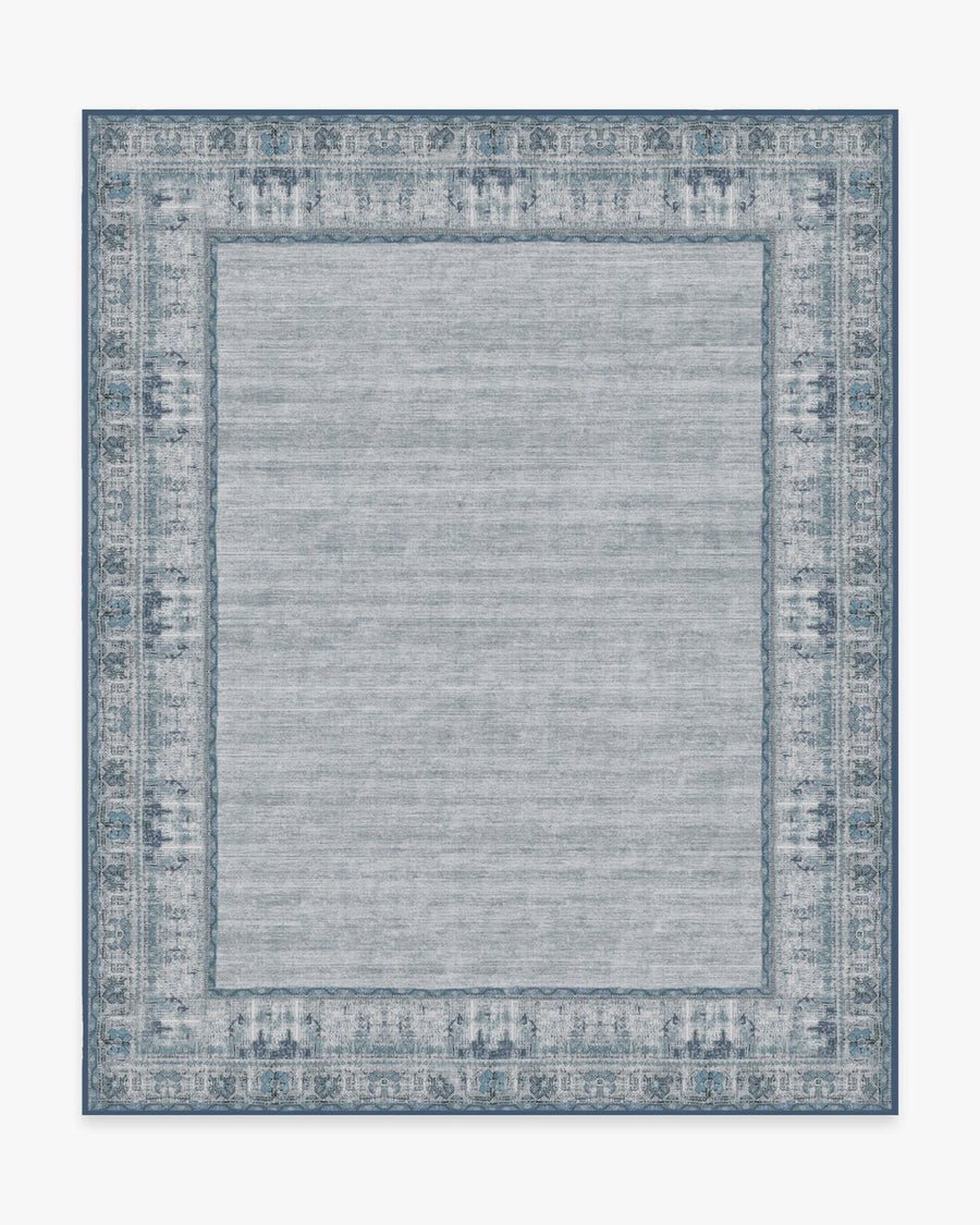 Vintage Daisy Bordered — Halı, Mavi, AREA, beyaz zemin, 8x10
