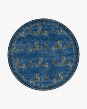 Zebras — Halı, Mavi, ROUND, beyaz zemin, 8R