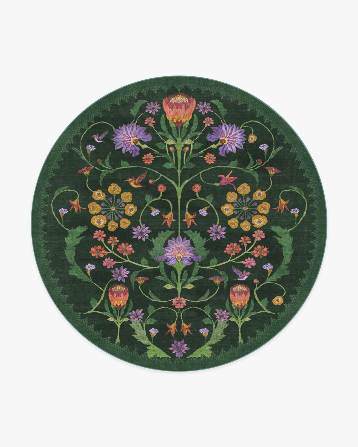 Protea — Halı, Orman Yeşili, ROUND, beyaz zemin, 8R