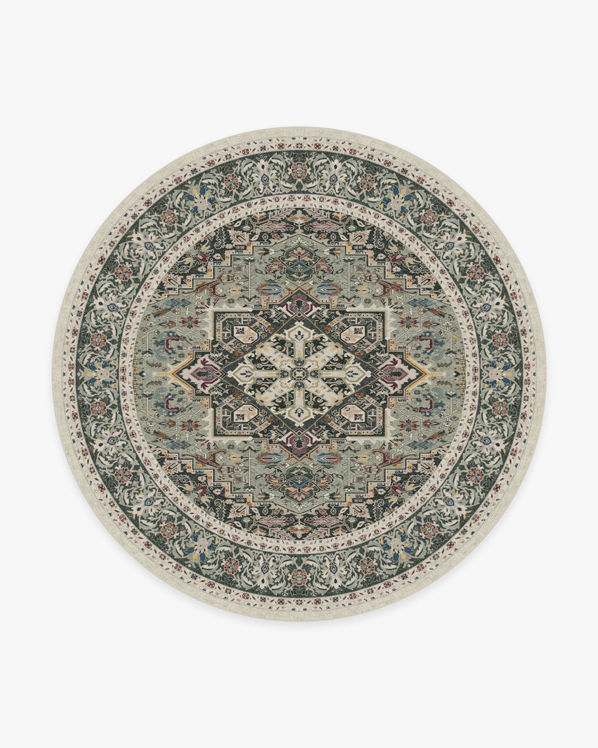 Hendesi Heriz — Halı, Adaçayı, ROUND, beyaz zemin, 8R