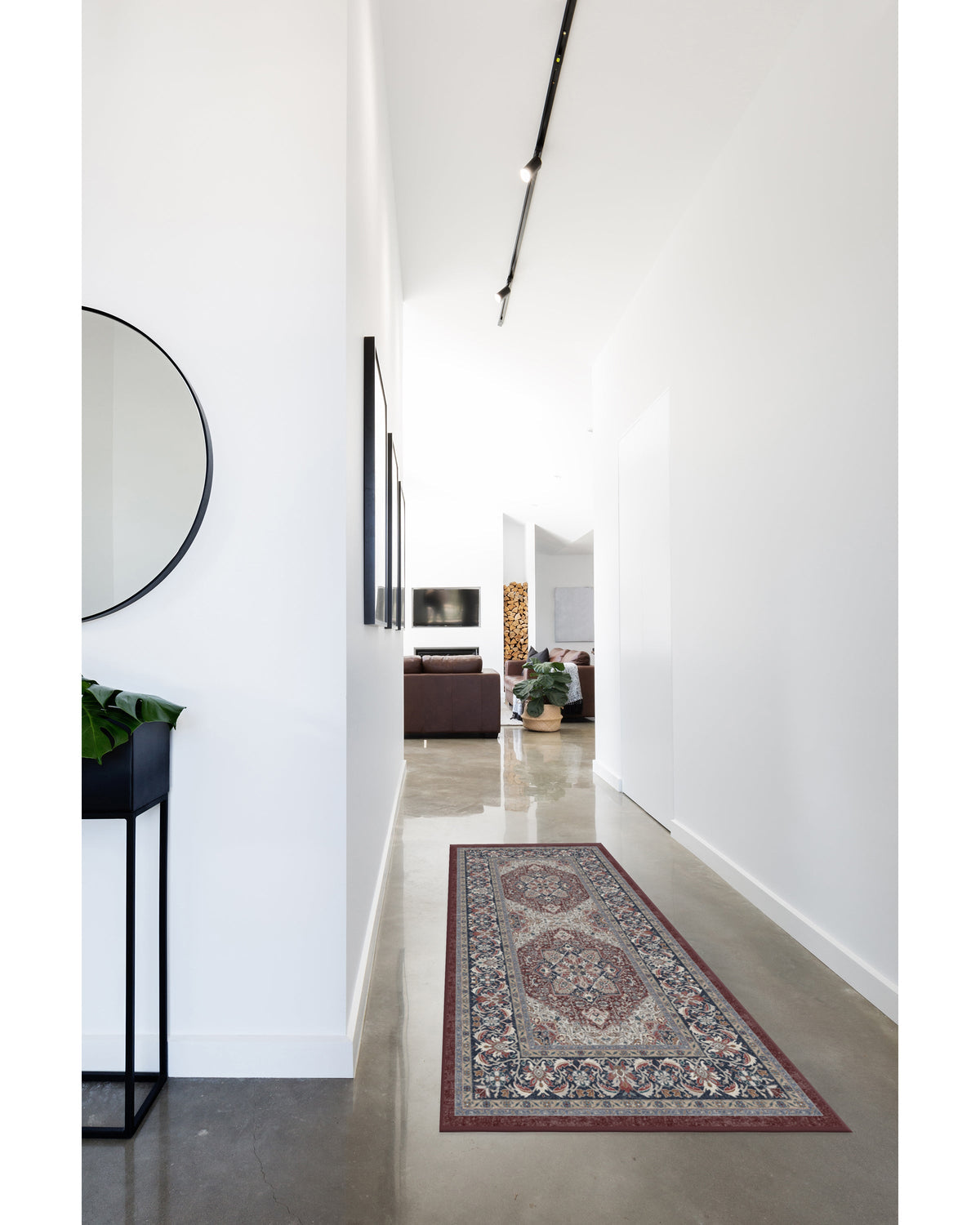 Hendesi Heriz — Halı, Bordeaux Kırmızı, RUNNER, yaşam alanı, 2x7