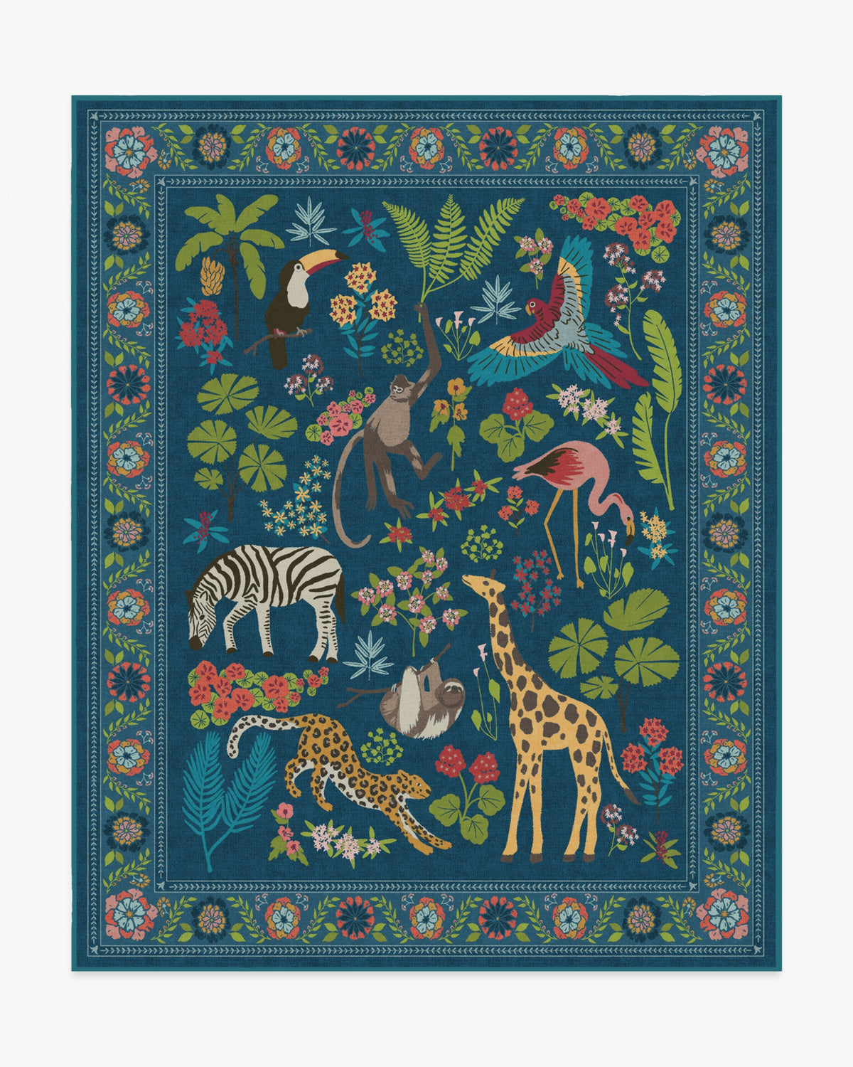Jingle Jungle — Halı, Kraliyet Mavisi, AREA, beyaz zemin, 8x10