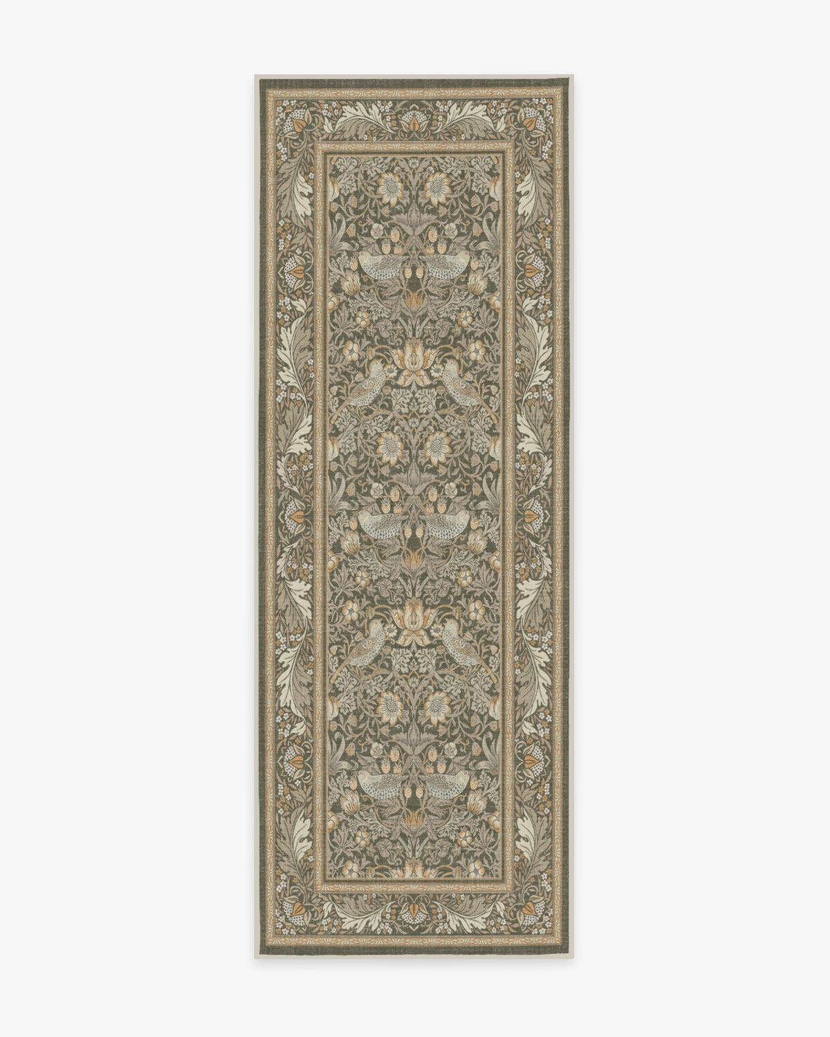 Morris And Co Strawberry Thief — Halı, Taş Altın, RUNNER, beyaz zemin, 2x7