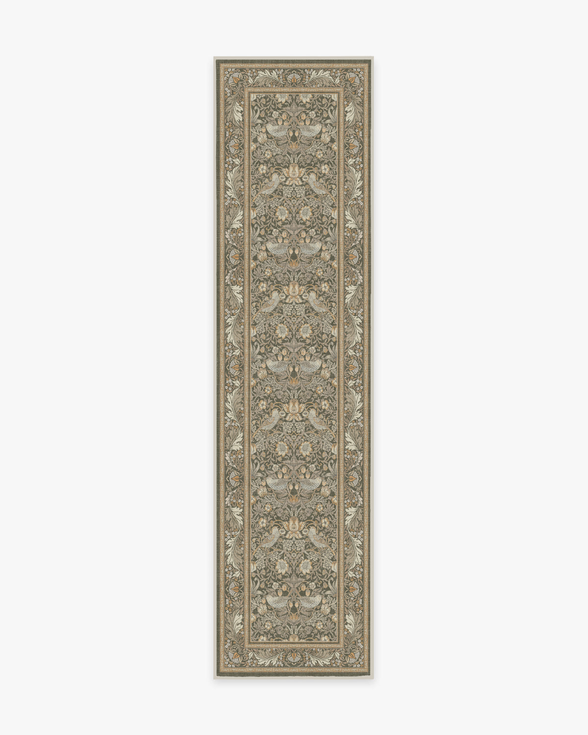 Morris And Co Strawberry Thief — Halı, Taş Altın, RUNNER, beyaz zemin, 2x10