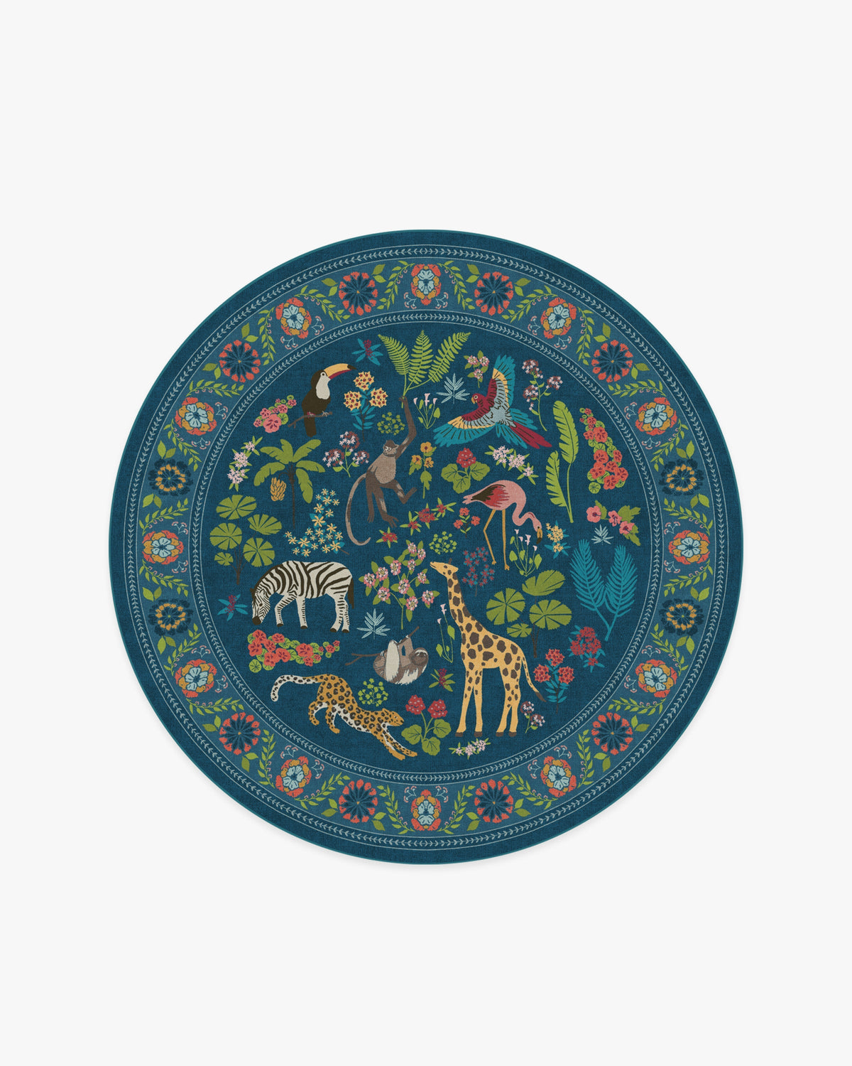 Jingle Jungle — Halı, Kraliyet Mavisi, ROUND, beyaz zemin, 6R