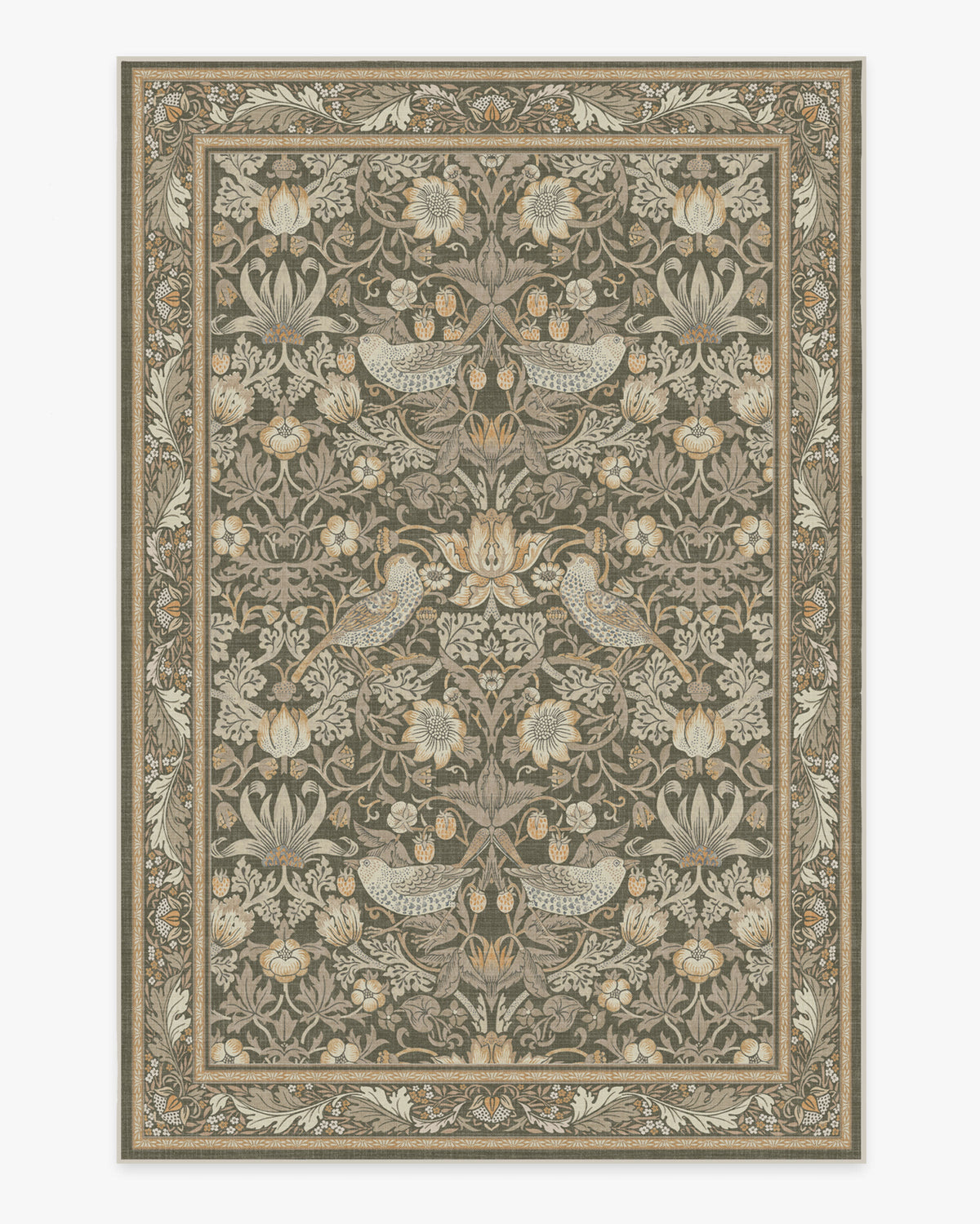 Morris And Co Strawberry Thief — Halı, Taş Altın, AREA, beyaz zemin, 6x9