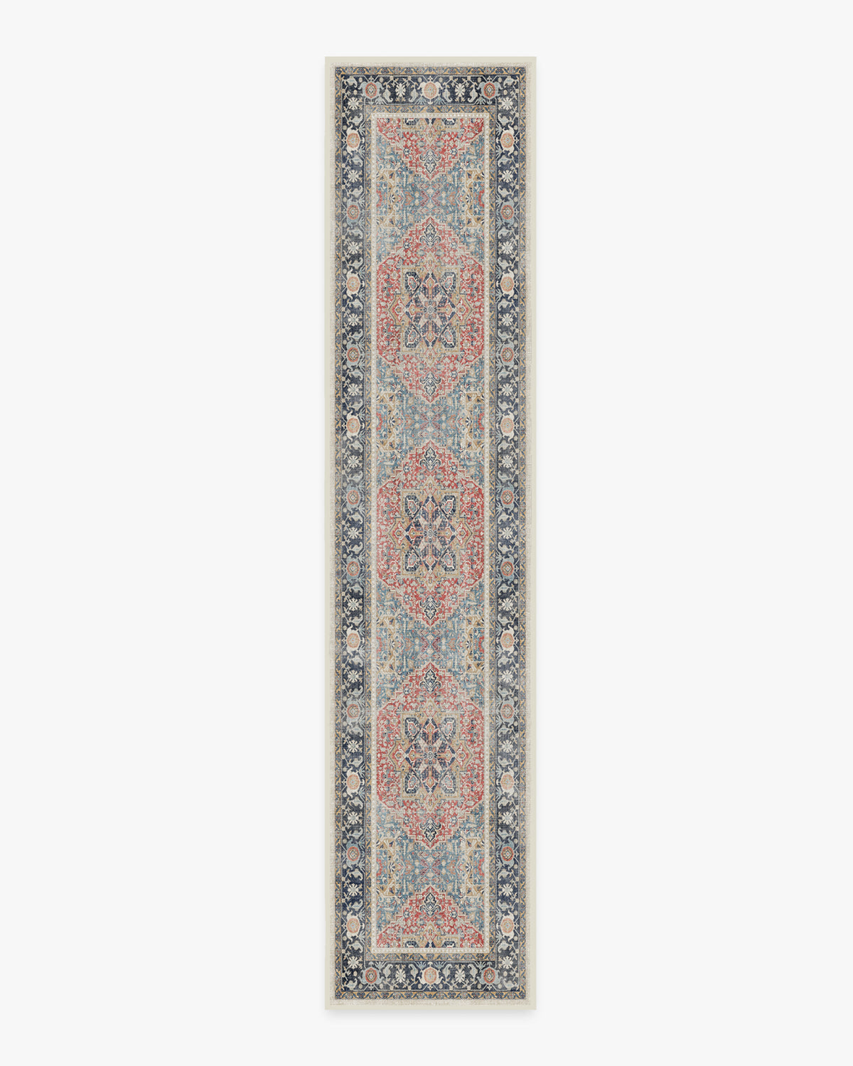 Kamran — Halı, Cayenne Kırmızı ve Mavi, RUNNER, beyaz zemin, 2x12