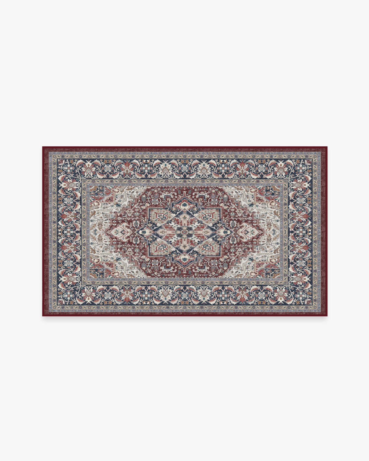 Hendesi Heriz — Halı, Bordeaux Kırmızı, AREA, beyaz zemin, 3x5