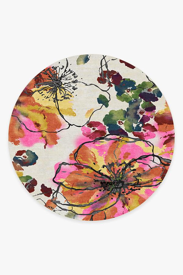 Watercolor Floral — Halı, Çok Renkli, ROUND, beyaz zemin, 8R