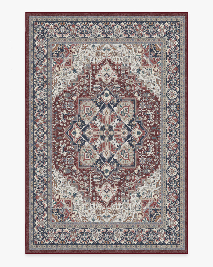 Hendesi Heriz — Halı, Bordeaux Kırmızı, AREA, beyaz zemin, 6x9