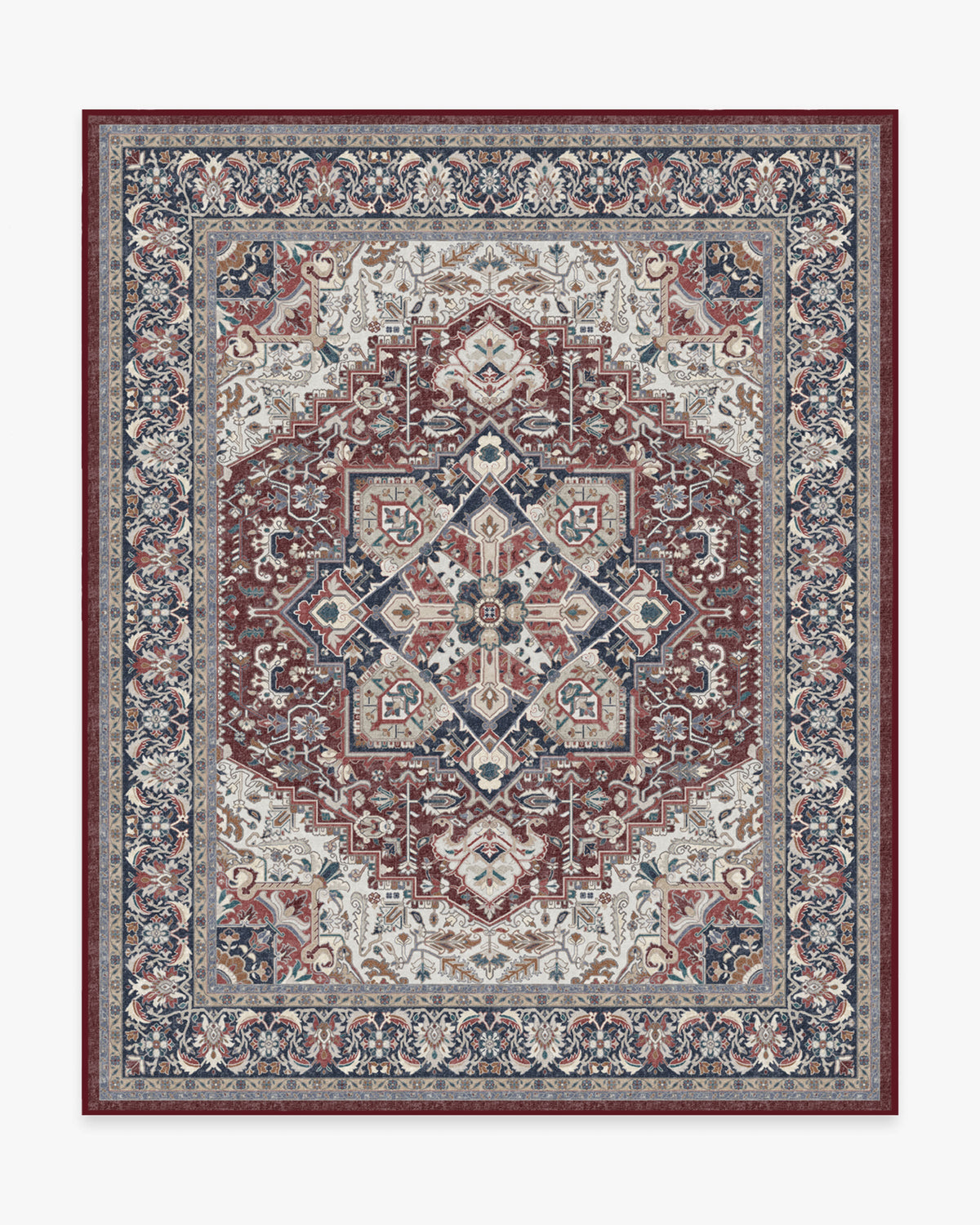 Hendesi Heriz — Halı, Bordeaux Kırmızı, AREA, beyaz zemin, 8x10