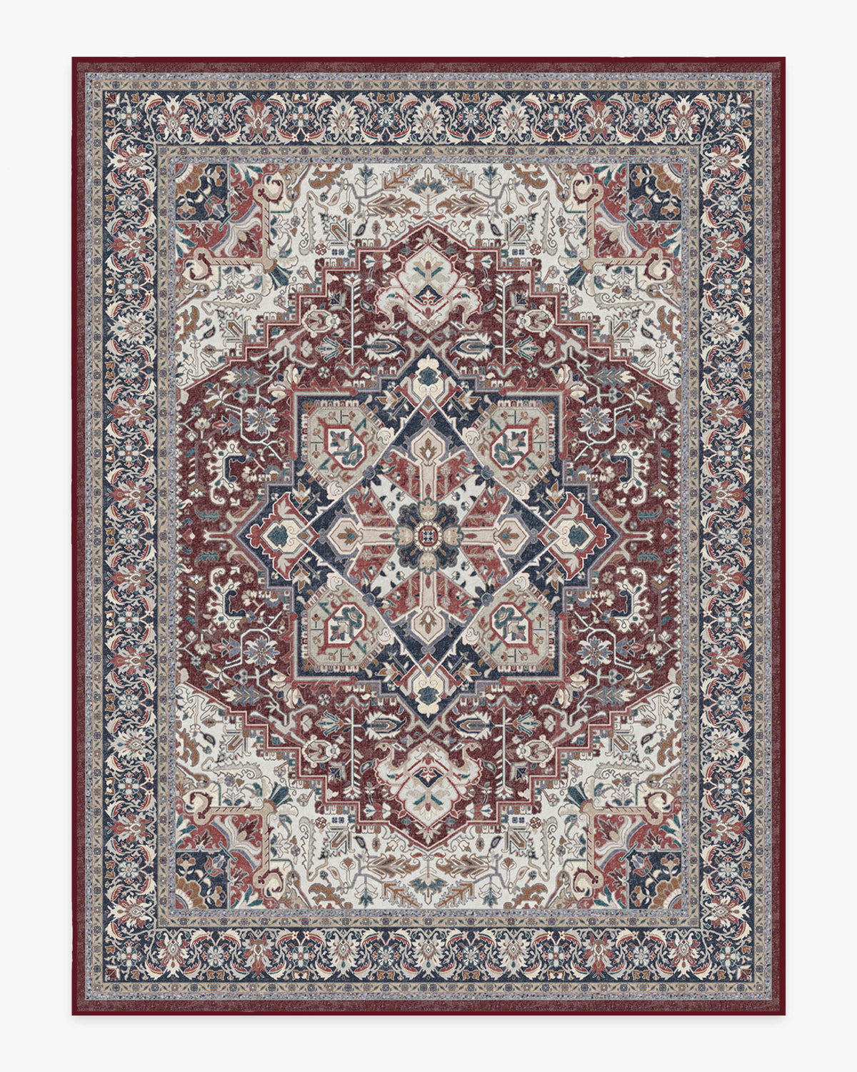 Hendesi Heriz — Halı, Bordeaux Kırmızı, AREA, beyaz zemin, 9x12