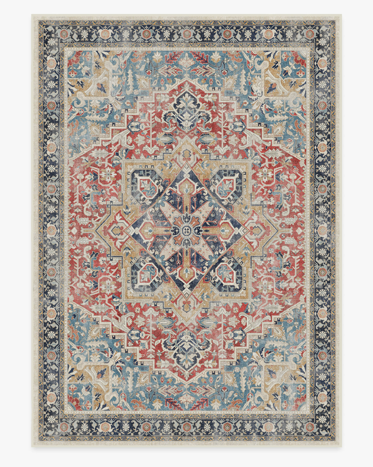Kamran — Halı, Cayenne Kırmızı ve Mavi, AREA, beyaz zemin, 10x14