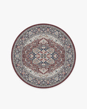 Hendesi Heriz — Halı, Bordeaux Kırmızı, ROUND, beyaz zemin, 6R