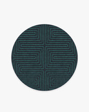 Labyrinth — Halı, Lacivert Turkuaz, ROUND, beyaz zemin, 6R