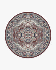 Hendesi Heriz — Halı, Bordeaux Kırmızı, ROUND, beyaz zemin, 8R
