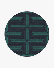 Labyrinth — Halı, Lacivert Turkuaz, ROUND, beyaz zemin, 8R