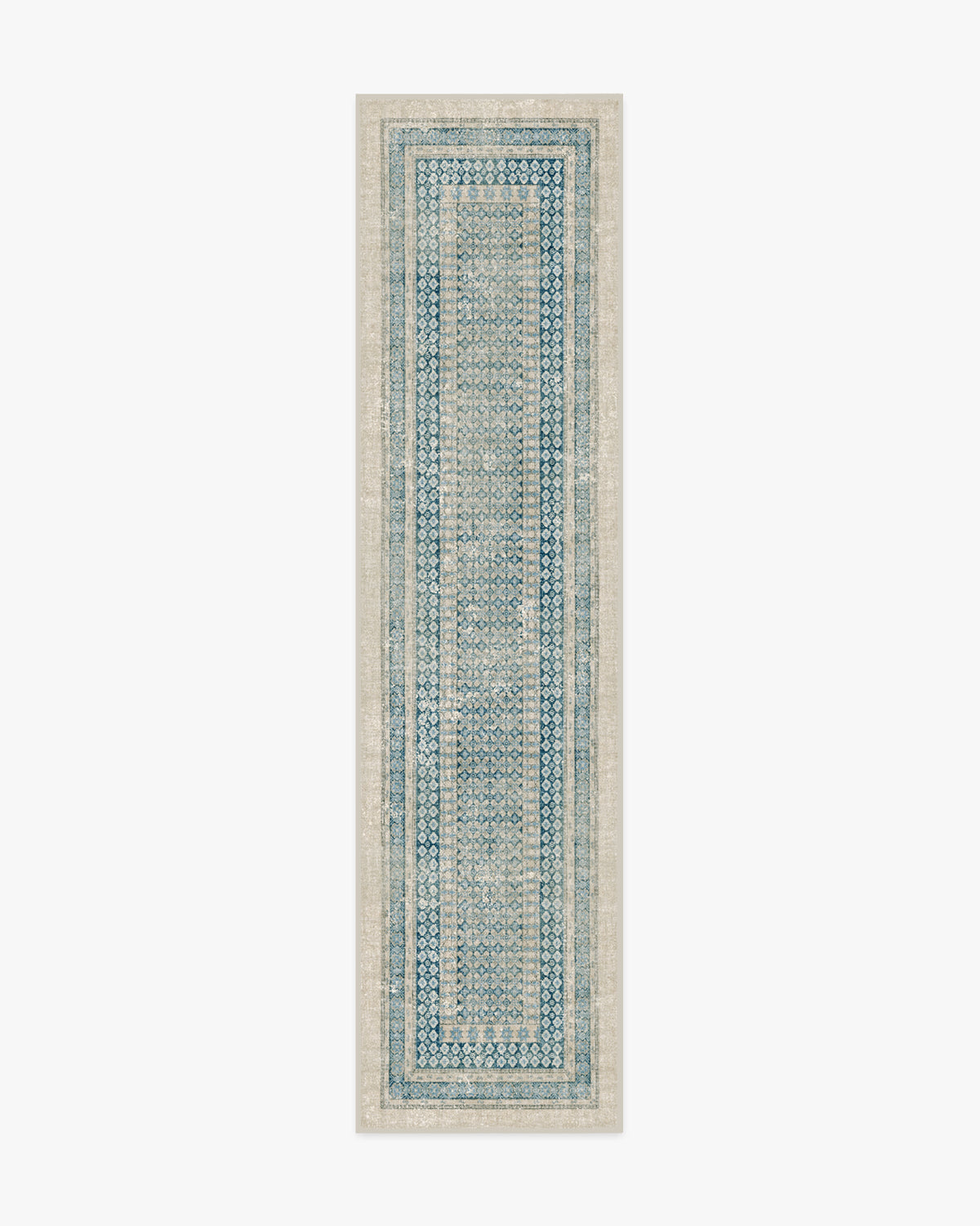 Cyrus — Halı, Nötr Mavi, RUNNER, beyaz zemin, 2x10