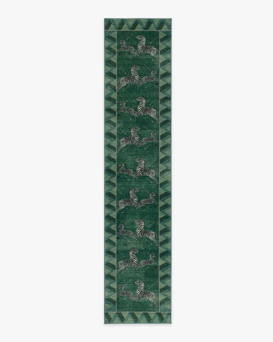 Zebras — Halı, Yeşil, RUNNER, beyaz zemin, 2x12