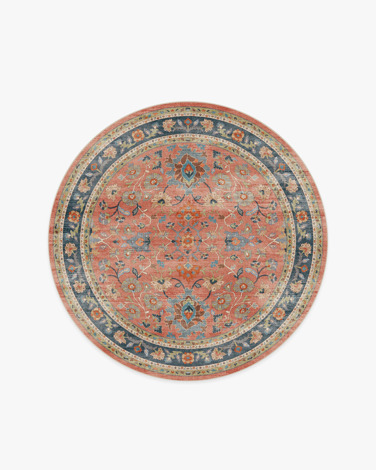 Calabria — Halı, Mercan Çok Renkli, ROUND, beyaz zemin, 6R