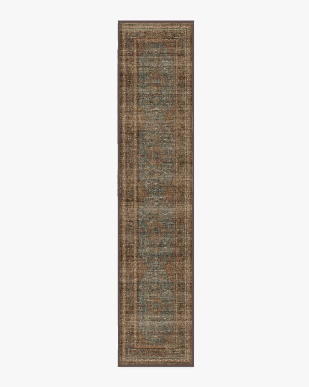 Rowan — Halı, Turkuaz Mavi Bakır, RUNNER, beyaz zemin, 2x12