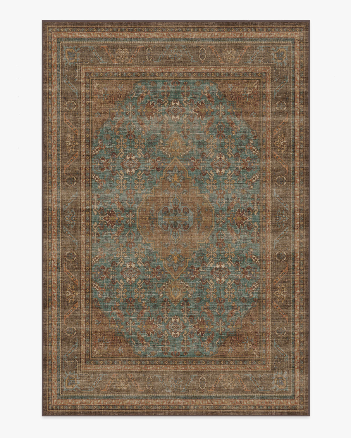 Rowan — Halı, Turkuaz Mavi Bakır, AREA, beyaz zemin, 6x9