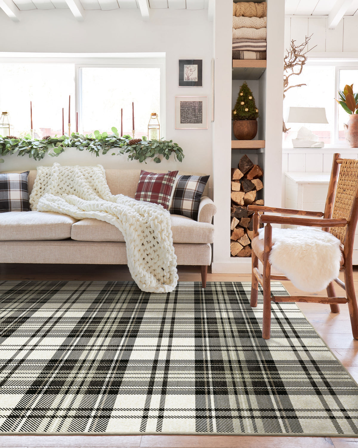 Dress Stewart Tartan — Halı, Siyah Fildişi, AREA, yaşam alanı, 5x7