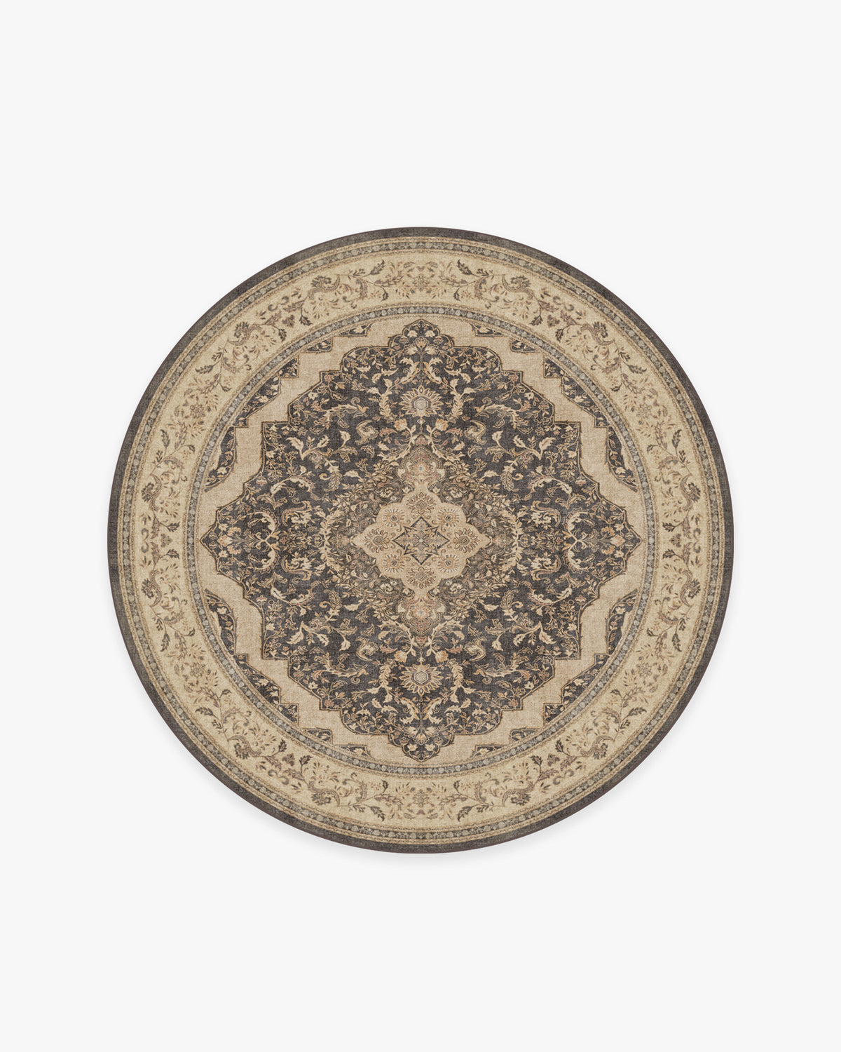 Adeline — Halı, Koyu Ahşap, ROUND, beyaz zemin, 6R