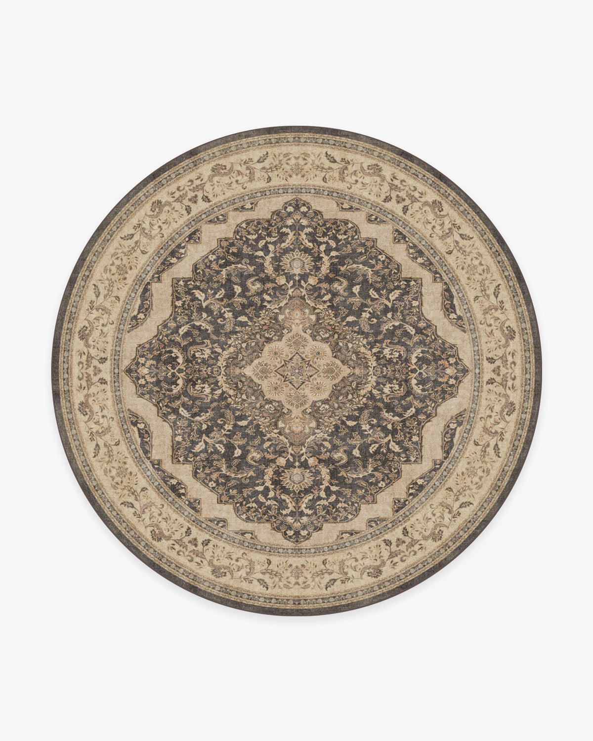 Adeline — Halı, Koyu Ahşap, ROUND, beyaz zemin, 8R