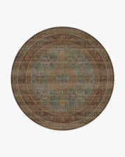 Rowan — Halı, Turkuaz Mavi Bakır, ROUND, beyaz zemin, 8R