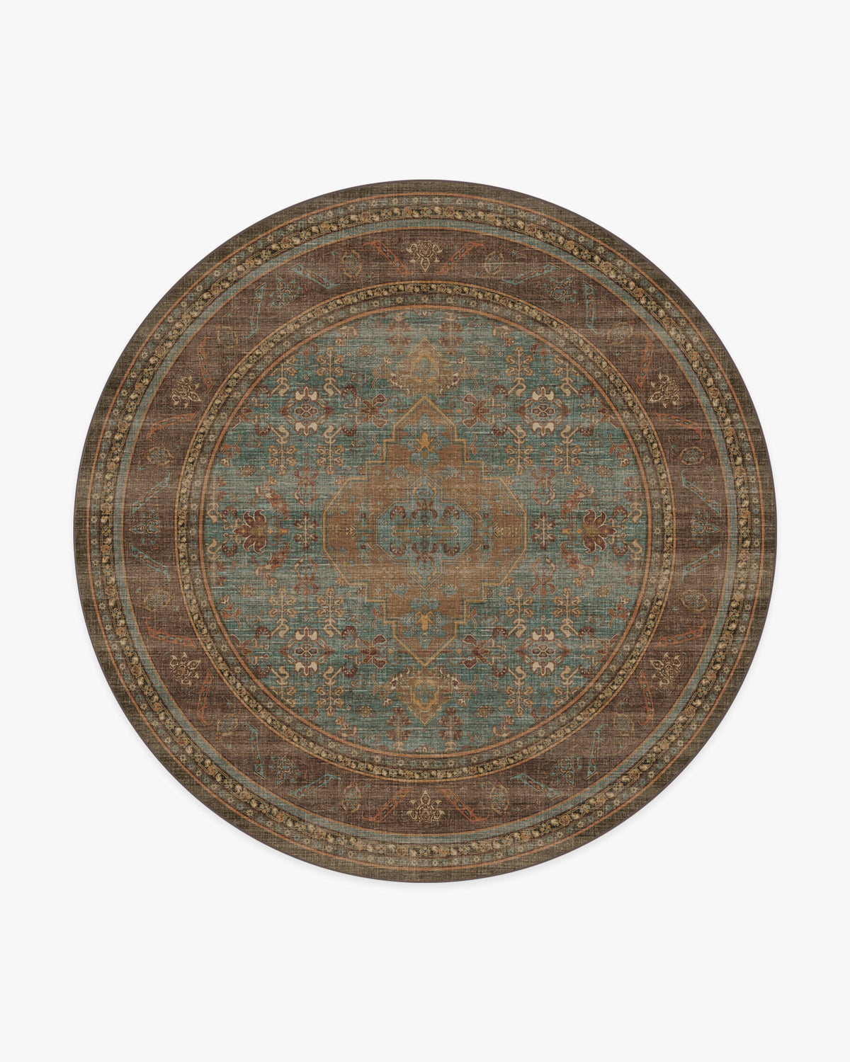 Rowan — Halı, Turkuaz Mavi Bakır, ROUND, beyaz zemin, 8R