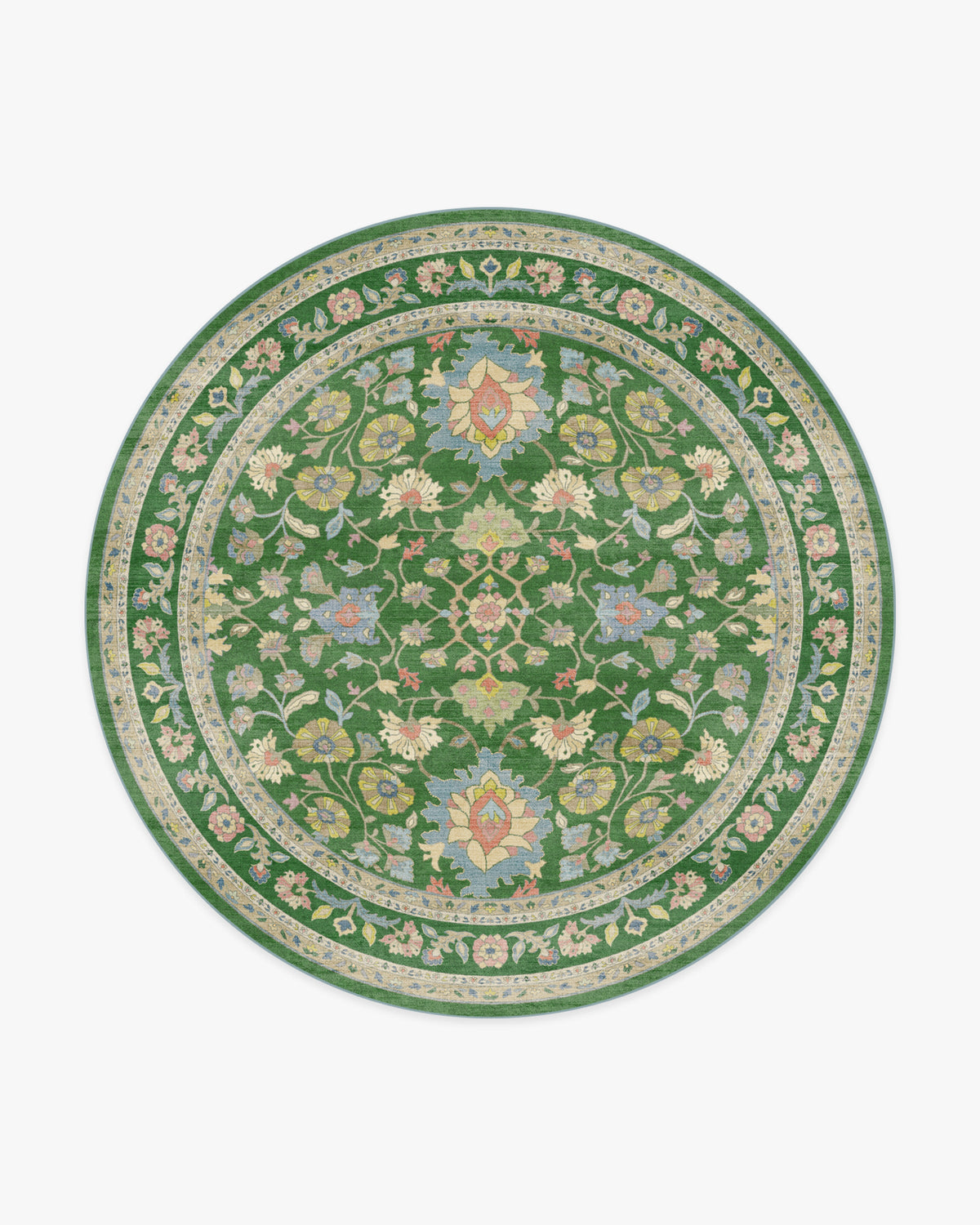 Calabria — Halı, Yeşil, ROUND, beyaz zemin, 8R