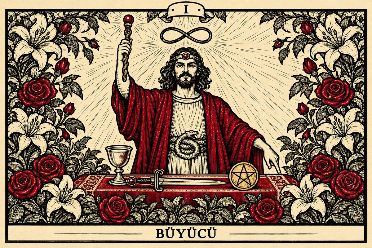 Büyücü — yatay tarot tasarımı
