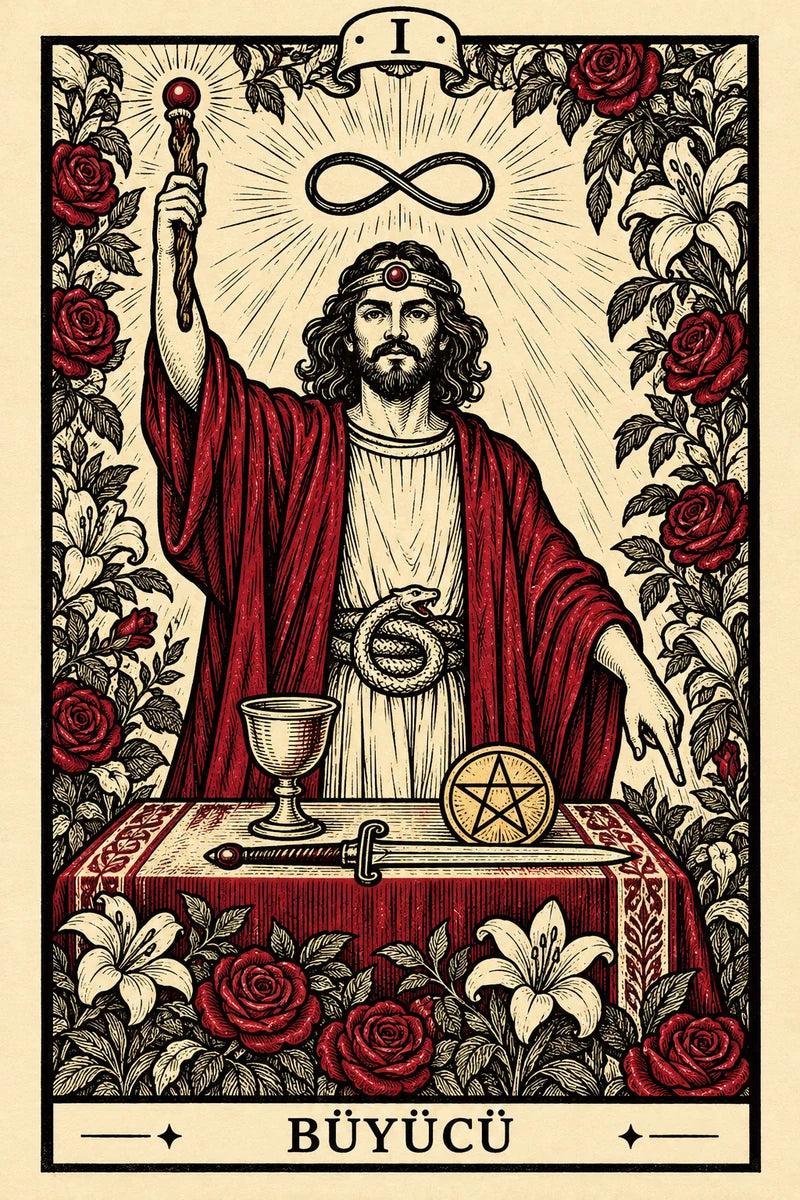 Büyücü — dikey tarot tasarımı