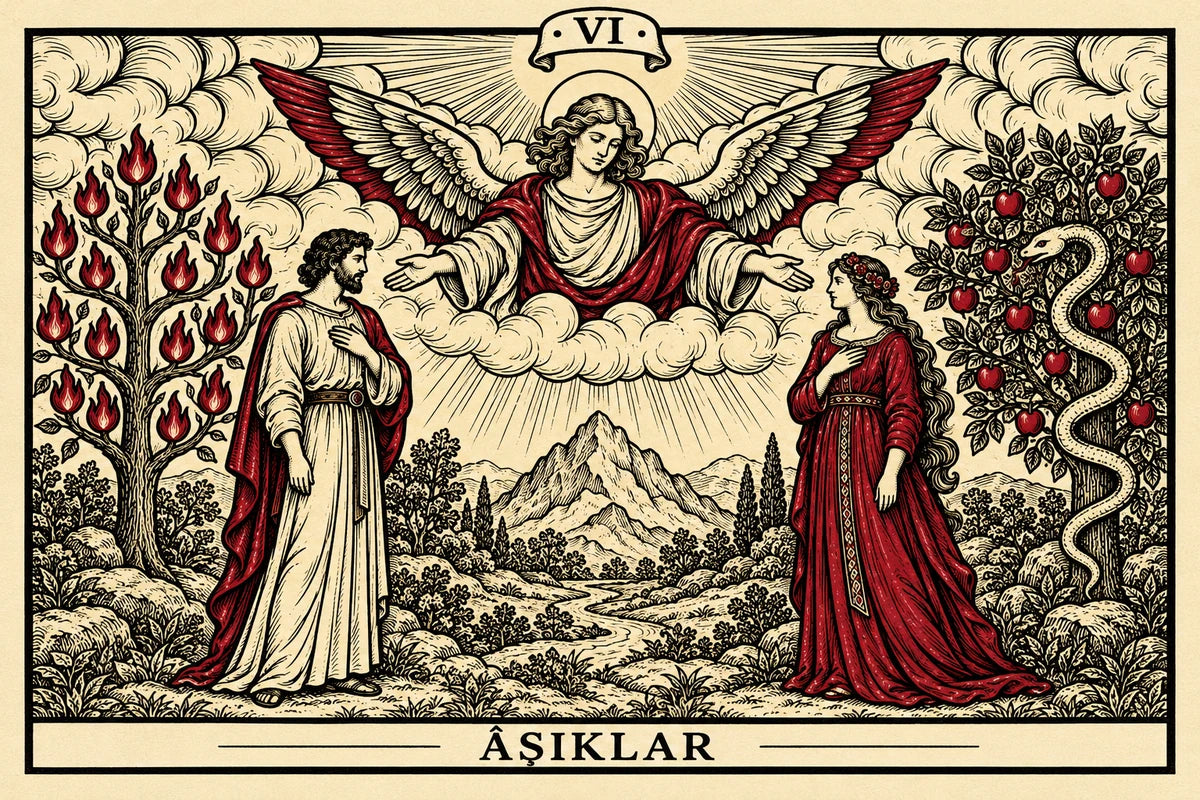 Âşıklar — yatay tarot tasarımı