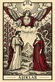 Âşıklar — dikey tarot tasarımı