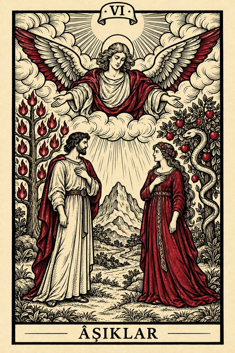 Âşıklar — dikey tarot tasarımı