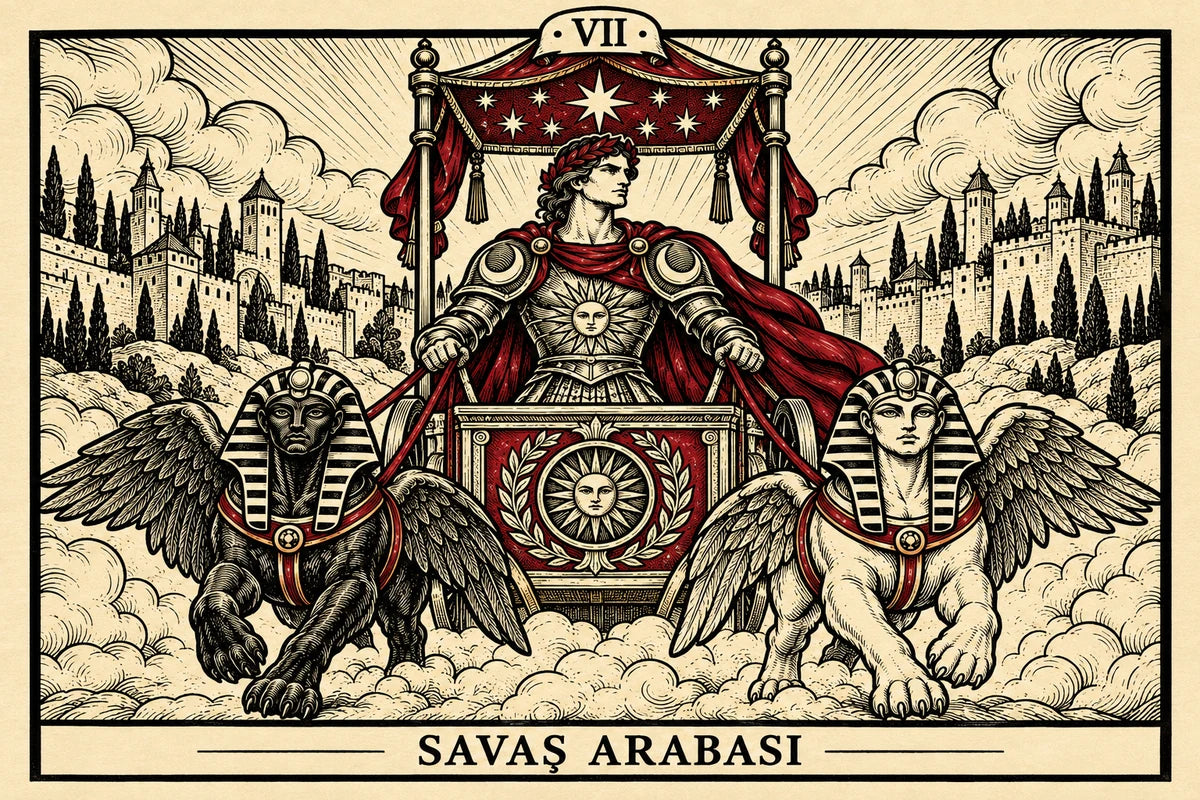 Savaş Arabası — yatay tarot tasarımı