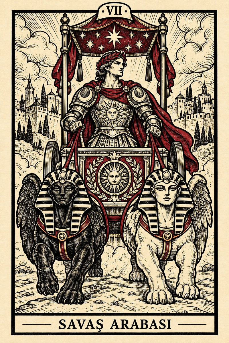 Savaş Arabası — dikey tarot tasarımı
