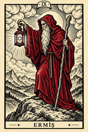Ermiş — dikey tarot tasarımı