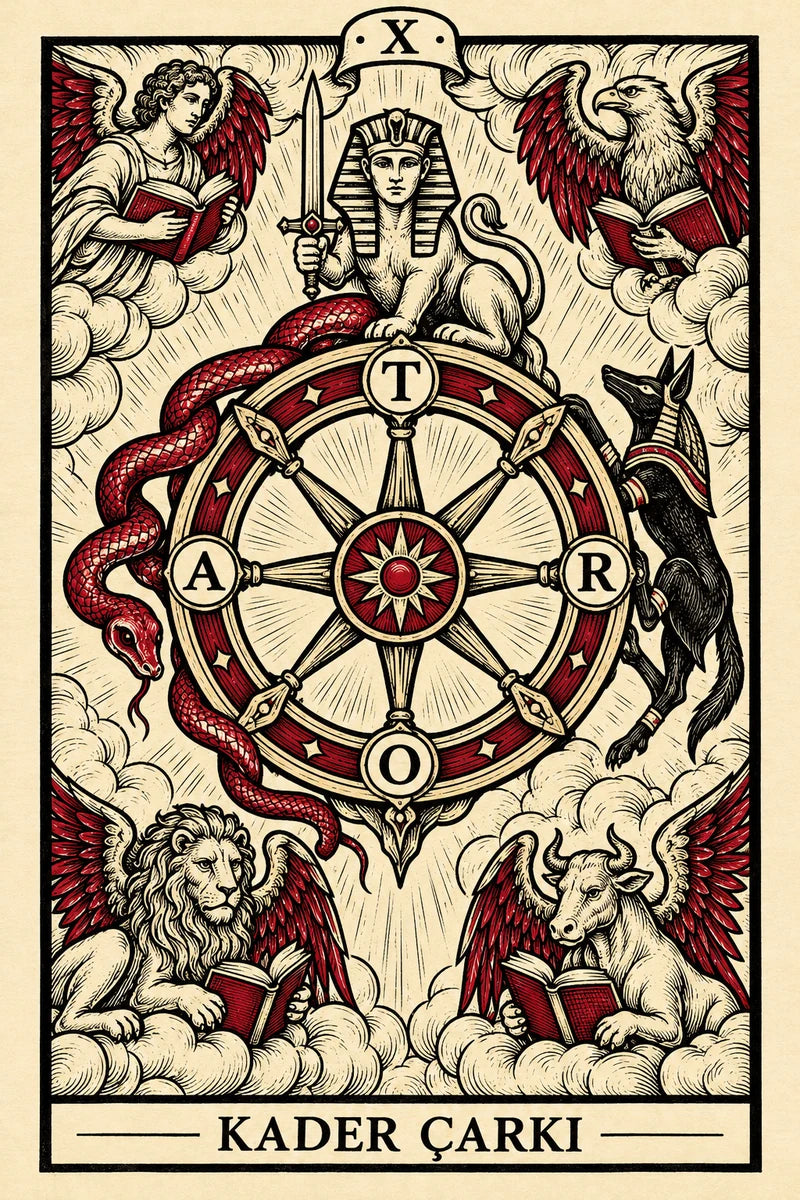 Kader Çarkı — dikey tarot tasarımı