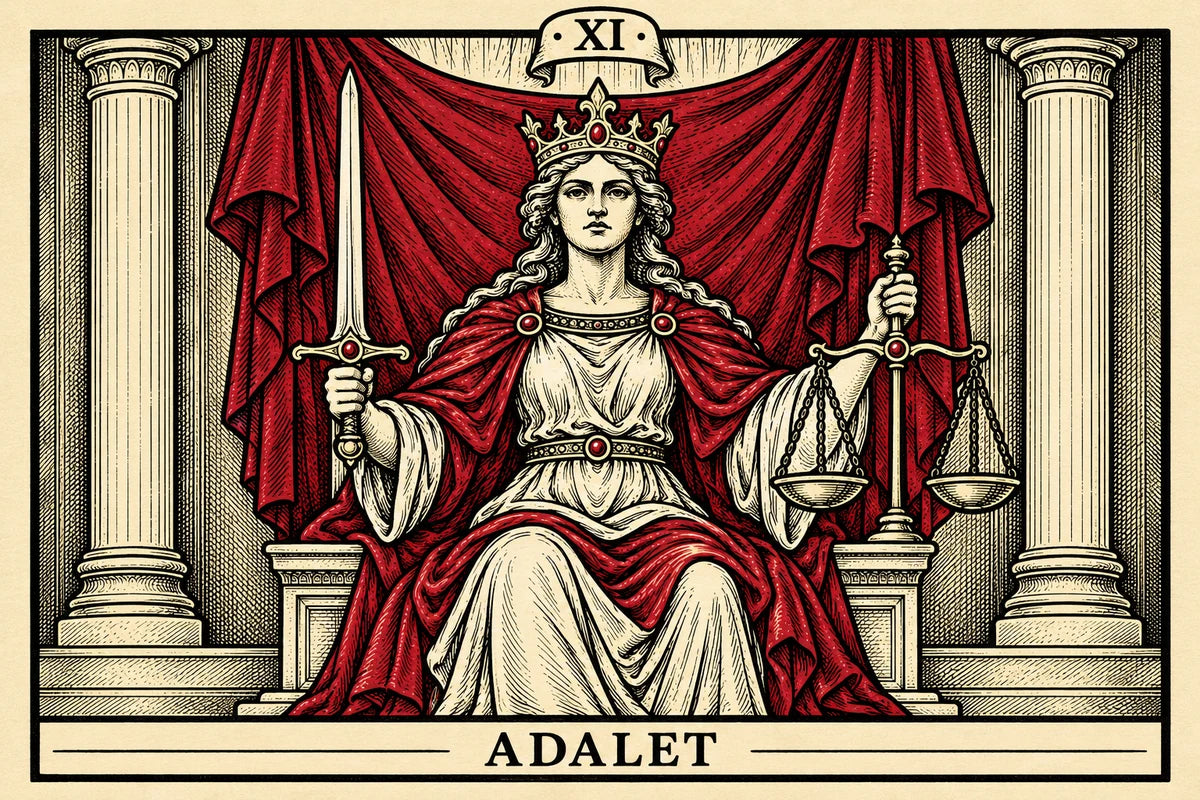 Adalet — yatay tarot tasarımı