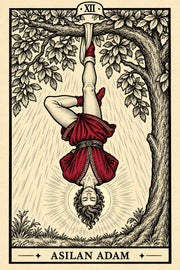 Asılan Adam — dikey tarot tasarımı