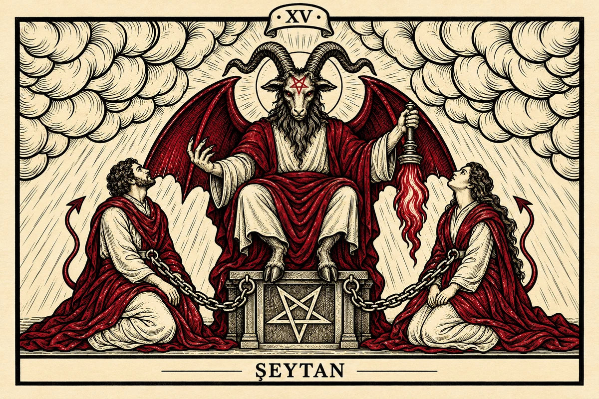Şeytan — yatay tarot tasarımı