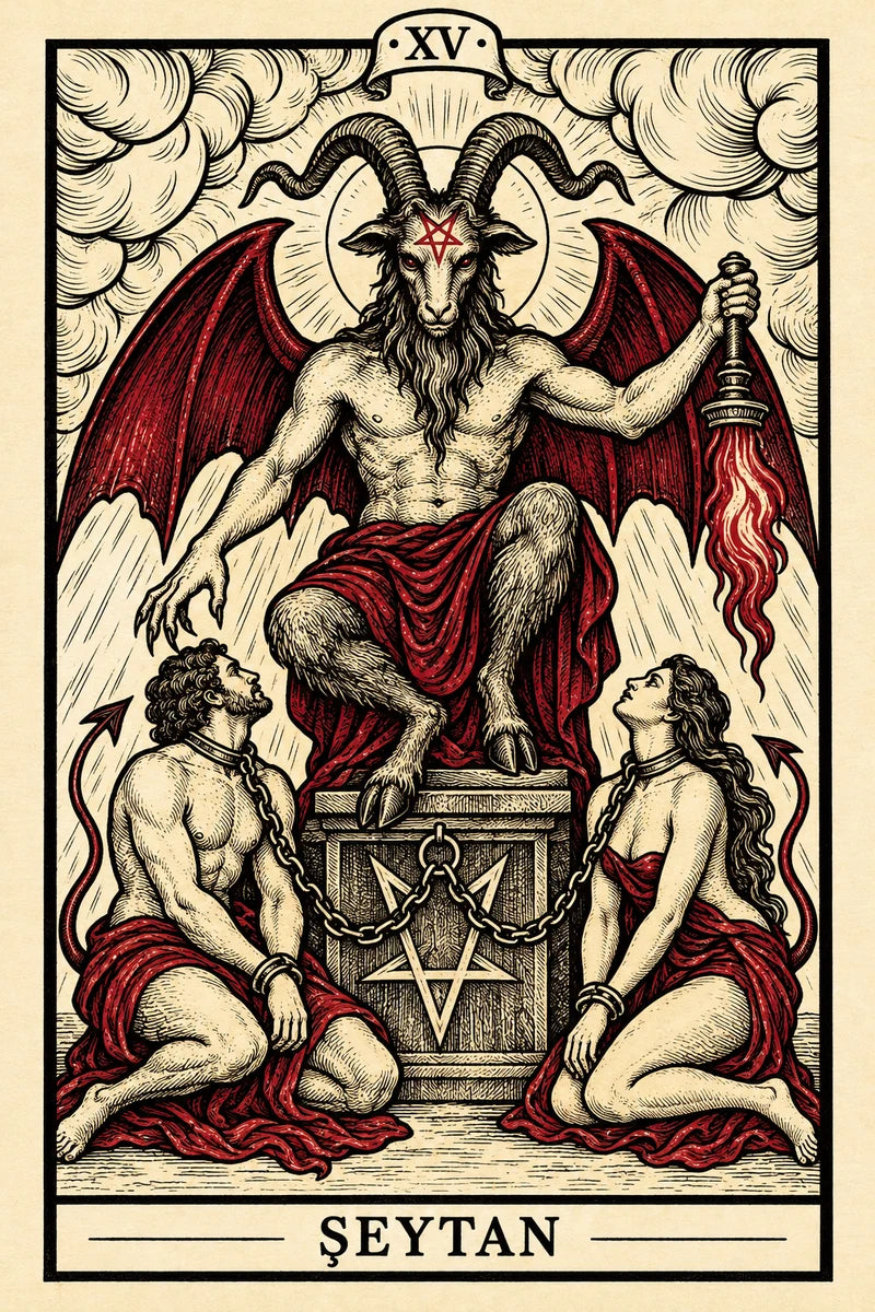Şeytan — dikey tarot tasarımı