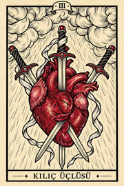 Kılıç Üçlüsü — dikey tarot tasarımı